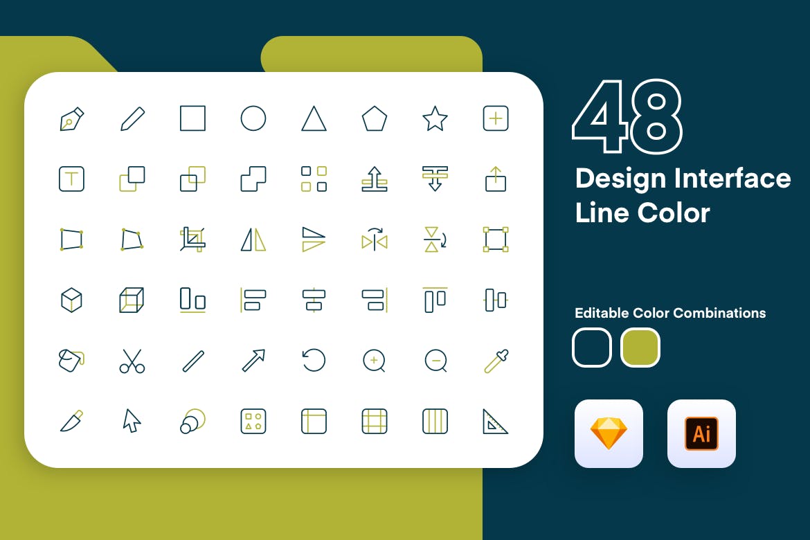 48枚UI/UX界面设计彩色矢量线性素材库精选图标 Design Interface Icon Line Color插图(1)