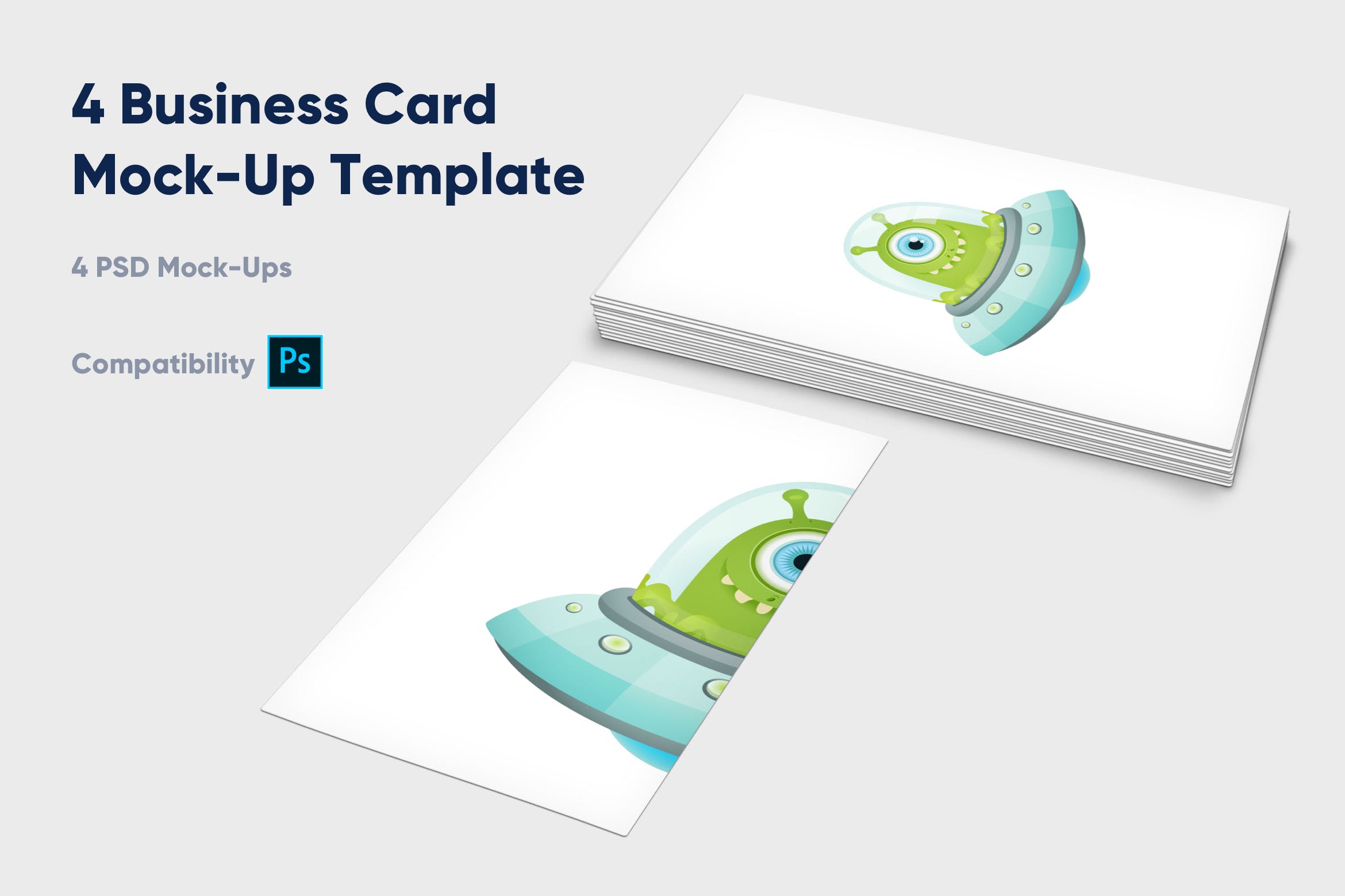 企业名片设计效果图展示样机素材中国精选模板 4 Business Card Mock-Up Template插图