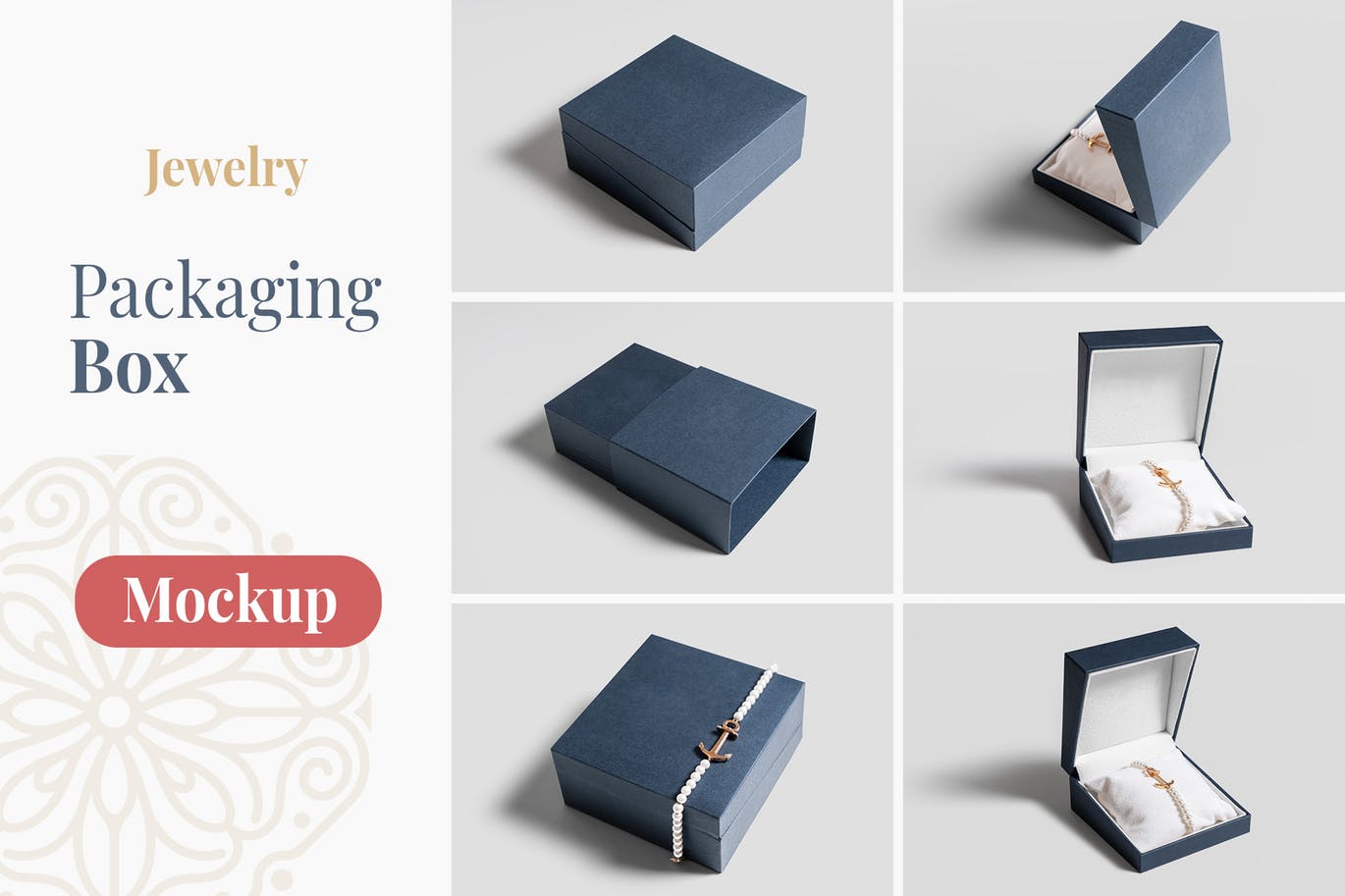 珠宝包装盒设计图素材库精选模板 Jewelry Packaging Box Mockups插图(1)