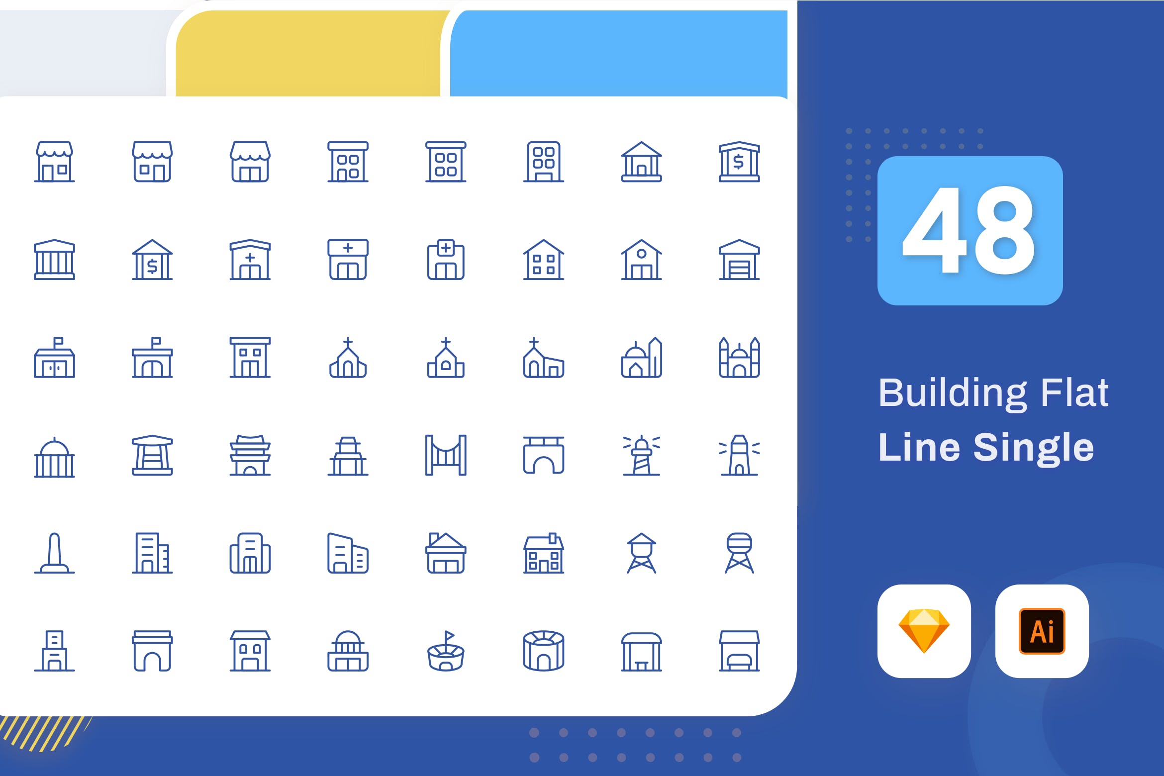 Line Senja系列：建筑主题矢量线性亿图网易图库精选图标素材包 Line Senja – Buiding插图