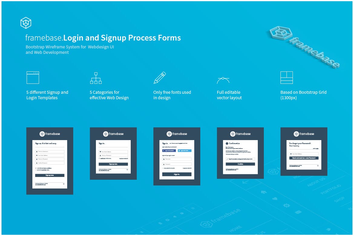 网站登录和注册表单设计AI&PSD模板 Bootstrap Login & Registration Form插图(1)