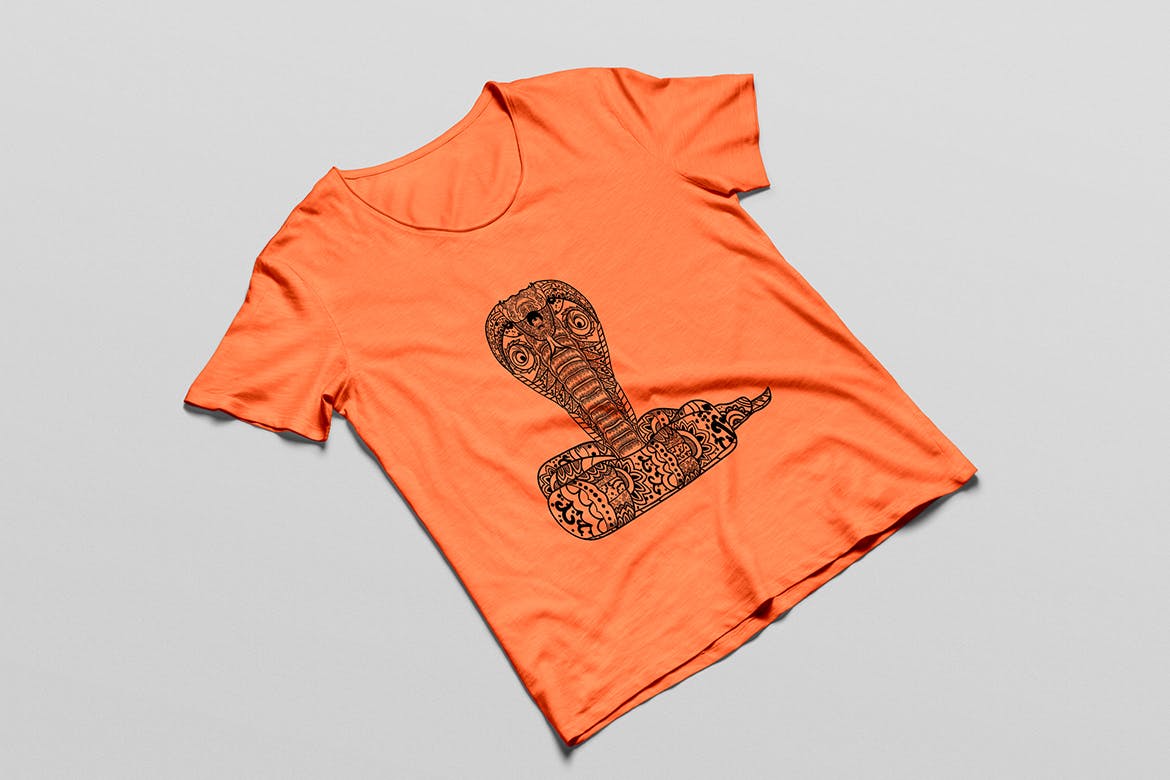 眼镜蛇-曼陀罗花手绘T恤印花图案设计矢量插画非凡图库精选素材 Cobra Mandala T-shirt Design Vector Illustration插图(5)