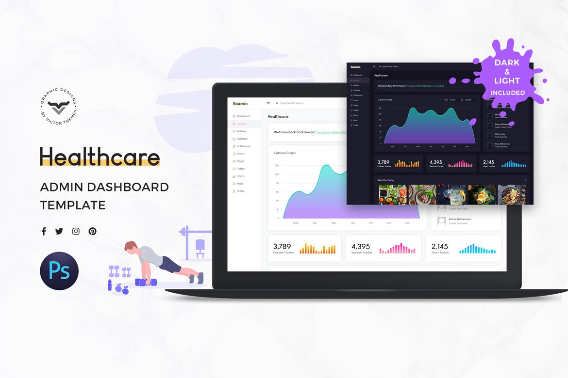 健康管理门户后台界面设计UI模板 Healthcare Admin Dashboard UI Kit插图(1)
