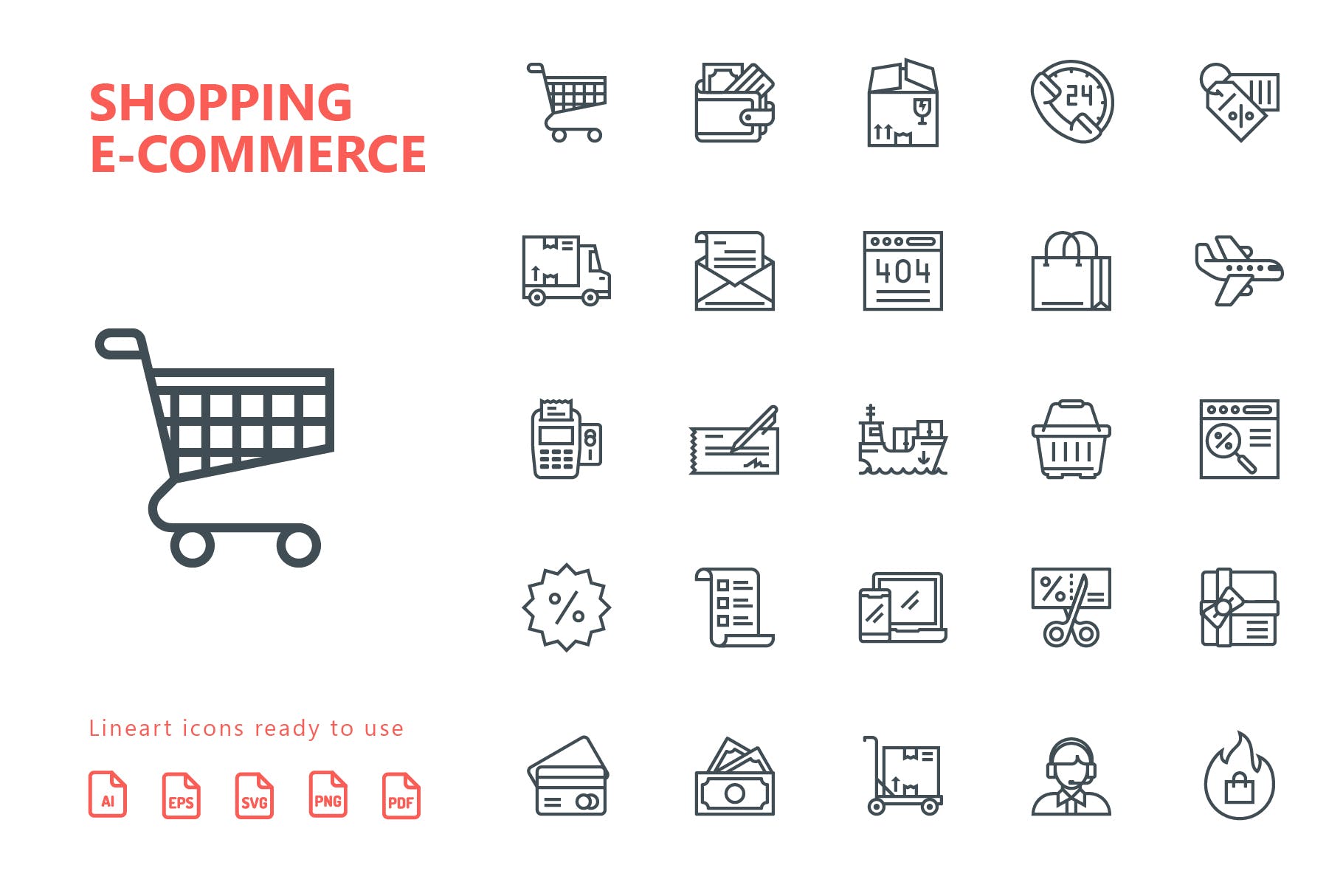 25枚网上购物电子商务矢量线性16素材精选图标v1 Shopping E-Commerce Line Icons插图(1)