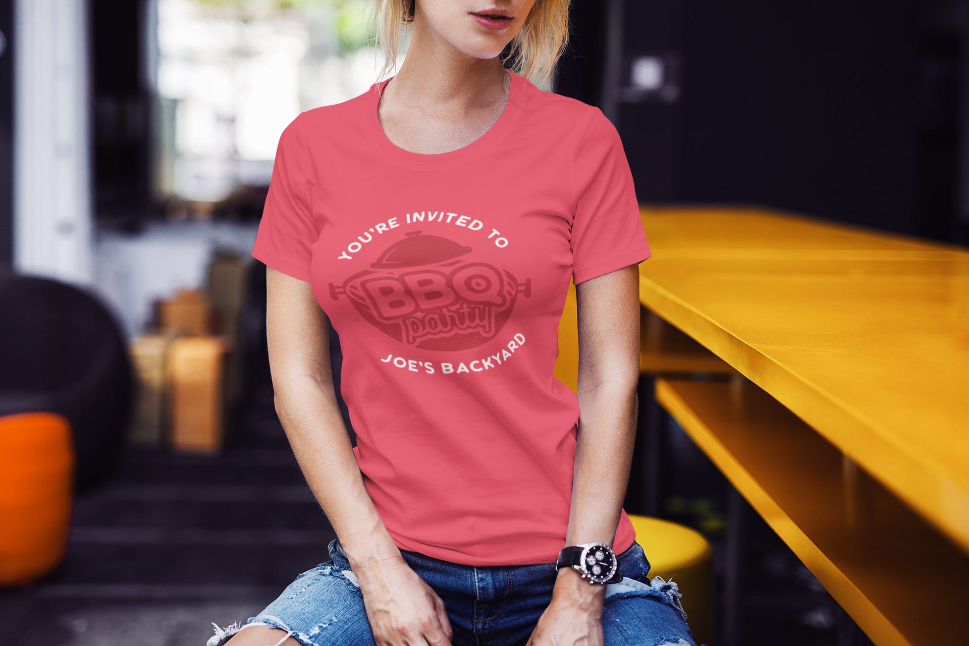 BBQ烧烤店品牌Logo&T恤印花图案设计模板 BBQ Party Logo Design TShirt. Retro Vector SVG插图(1)