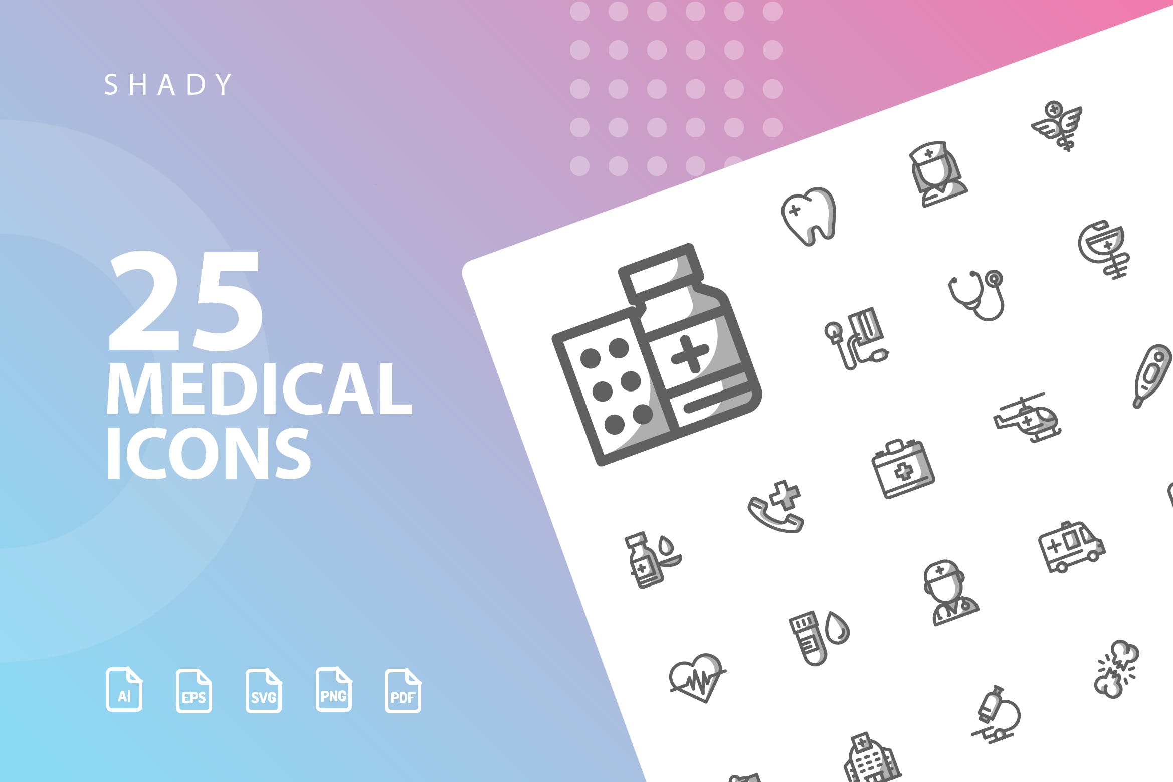 25枚医疗药物主题矢量阴影素材库精选图标v1 Medical Shady Icons插图