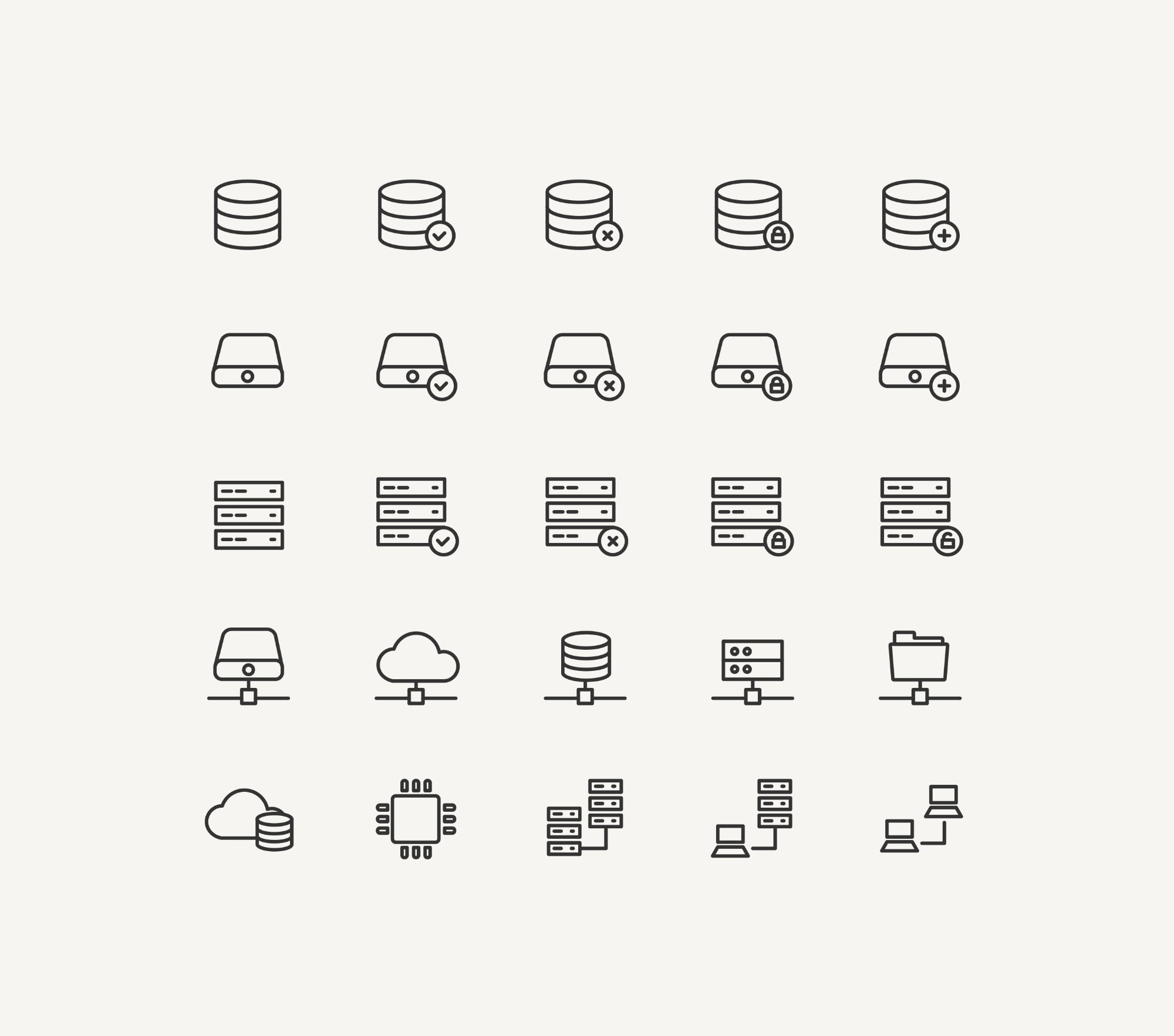 25枚数据存储矢量线性非凡图库精选图标 25 Database Storage Icons插图(1)