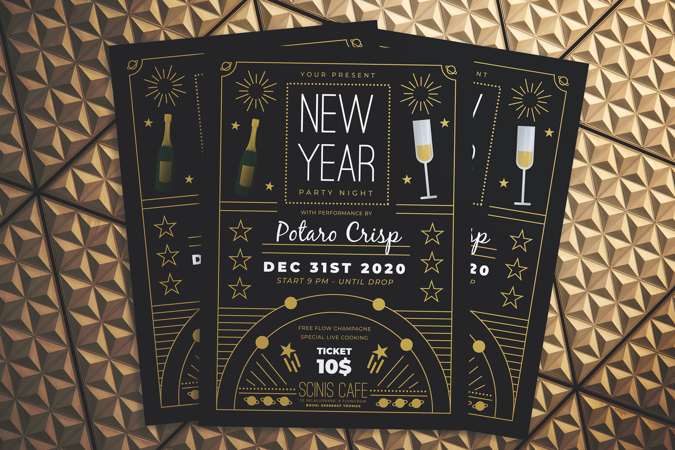 复古设计风格新年晚会海报传单素材库精选PSD模板 New Year Party Night Flyer插图