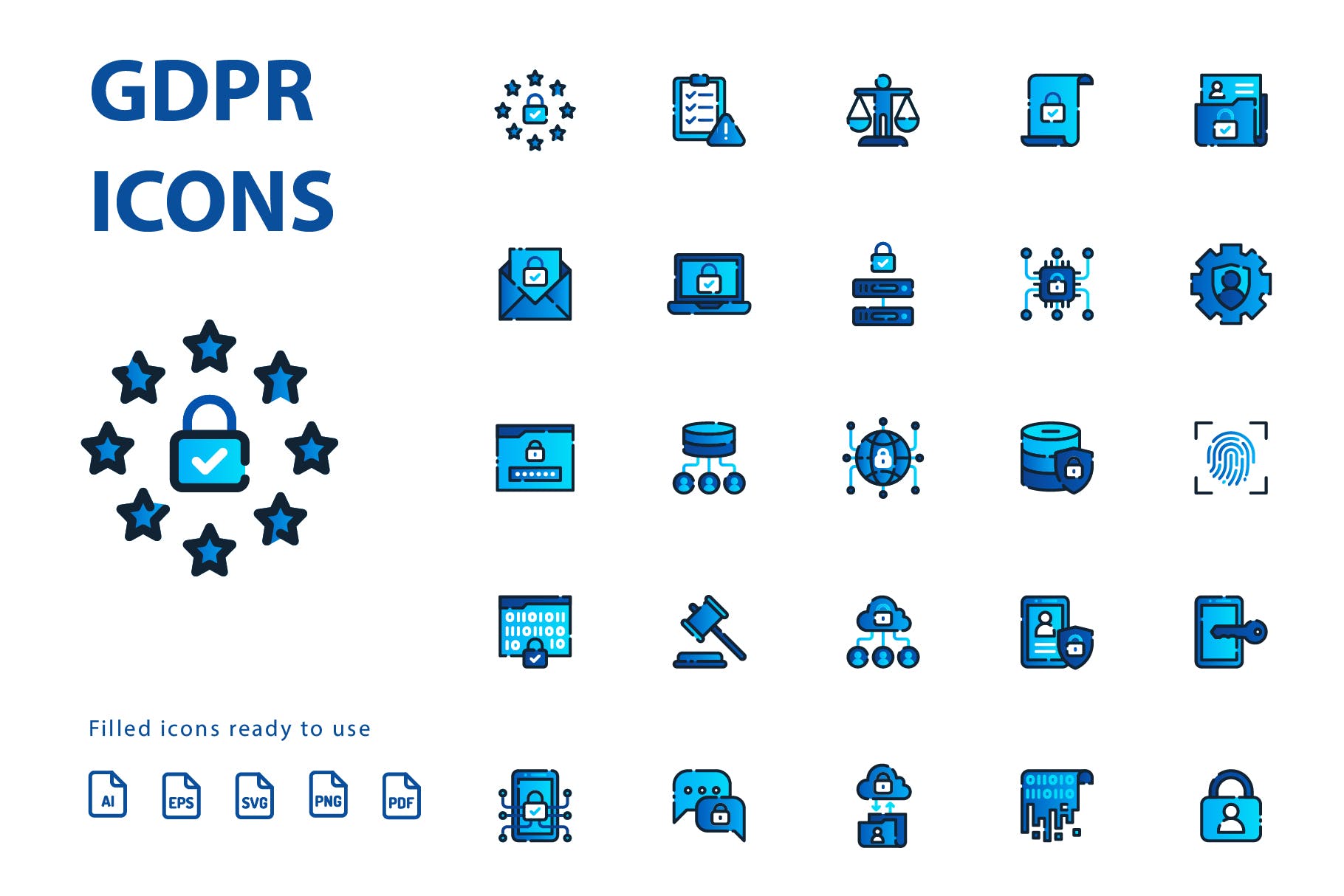 25枚GDPR通用数据保护条例主题填充16图库精选图标 GDPR Filled插图(1)