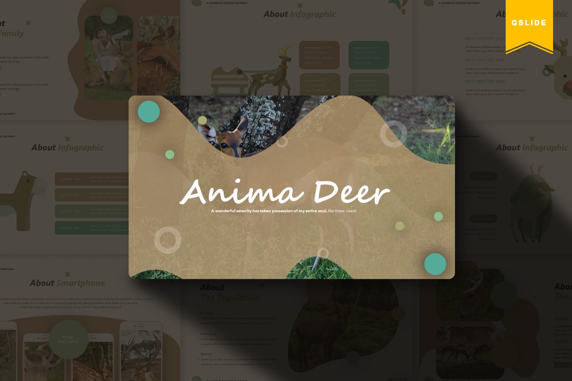 卡通小鹿儿童主题素材天下精选谷歌演示模板 Anima Deer | Google Slides Template插图