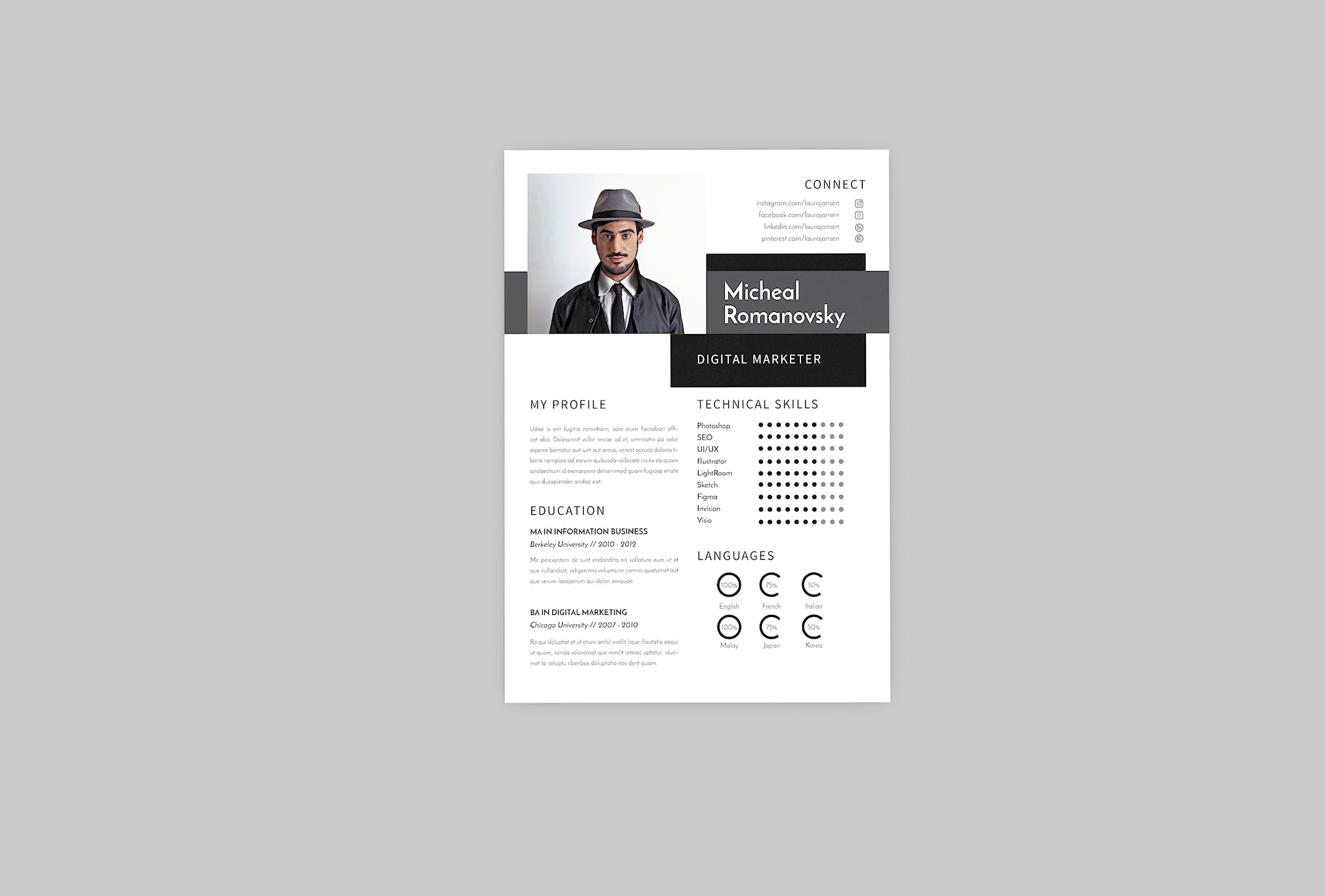 数字营销经理16设计网精选简历模板 Micheal DIgital Resume Designer插图(2)