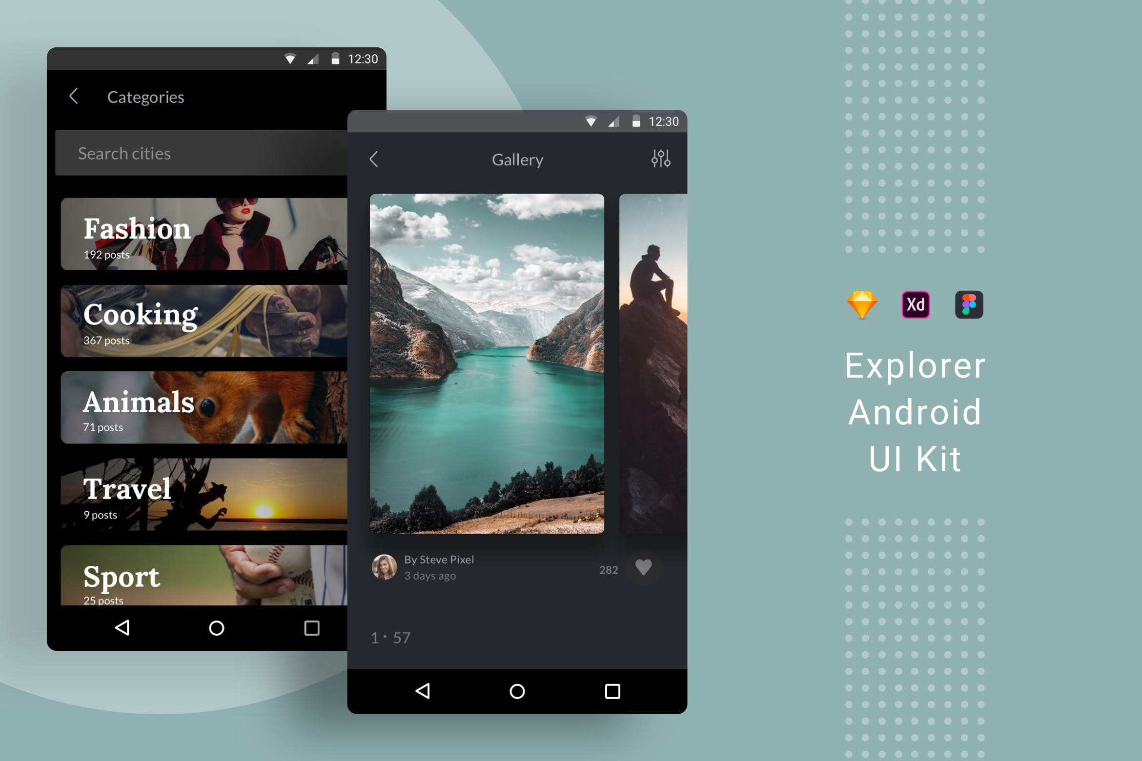 Android手机应用分类导航&相册界面设计素材库精选模板 Explorer Android UI Kit插图