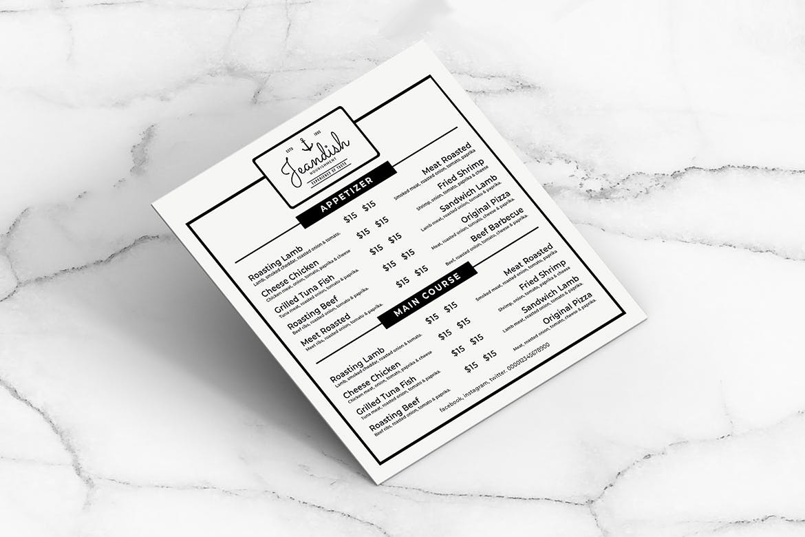黑白配色西餐16设计网精选菜单模板v08 Square Food Menu. 08插图(1)