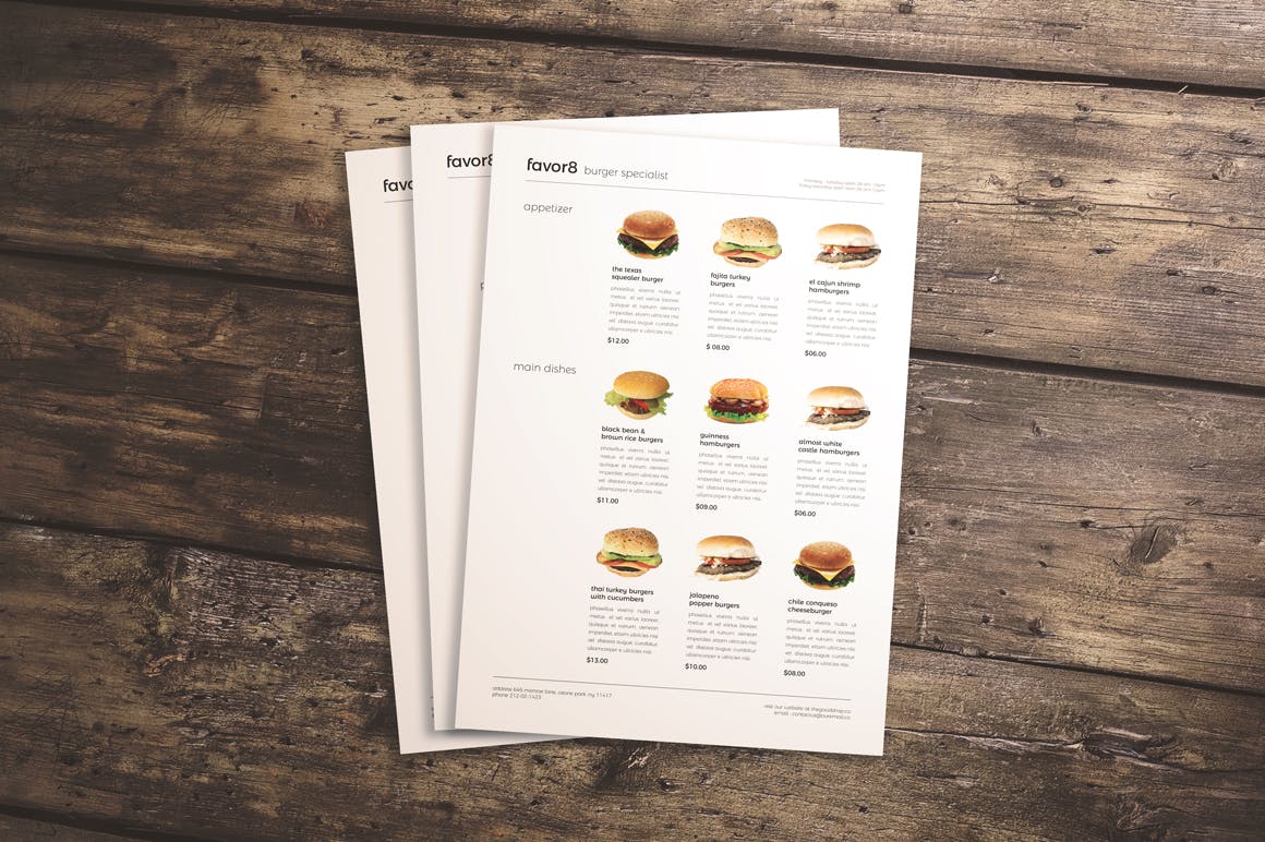 三合一汉堡店点餐普贤居精选菜单模板 Burger Menu Set插图(1)