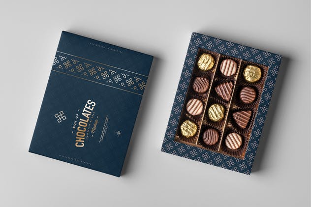 巧克力包装盒外观设计图素材库精选模板 Box Of Chocolates Mock-up插图(10)