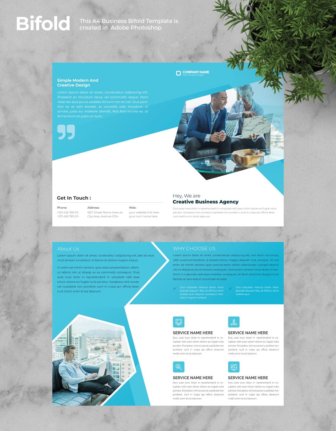 创意代理公司蓝色对折页企业宣传册设计模板v3 Business Bifold Brochure插图(1)