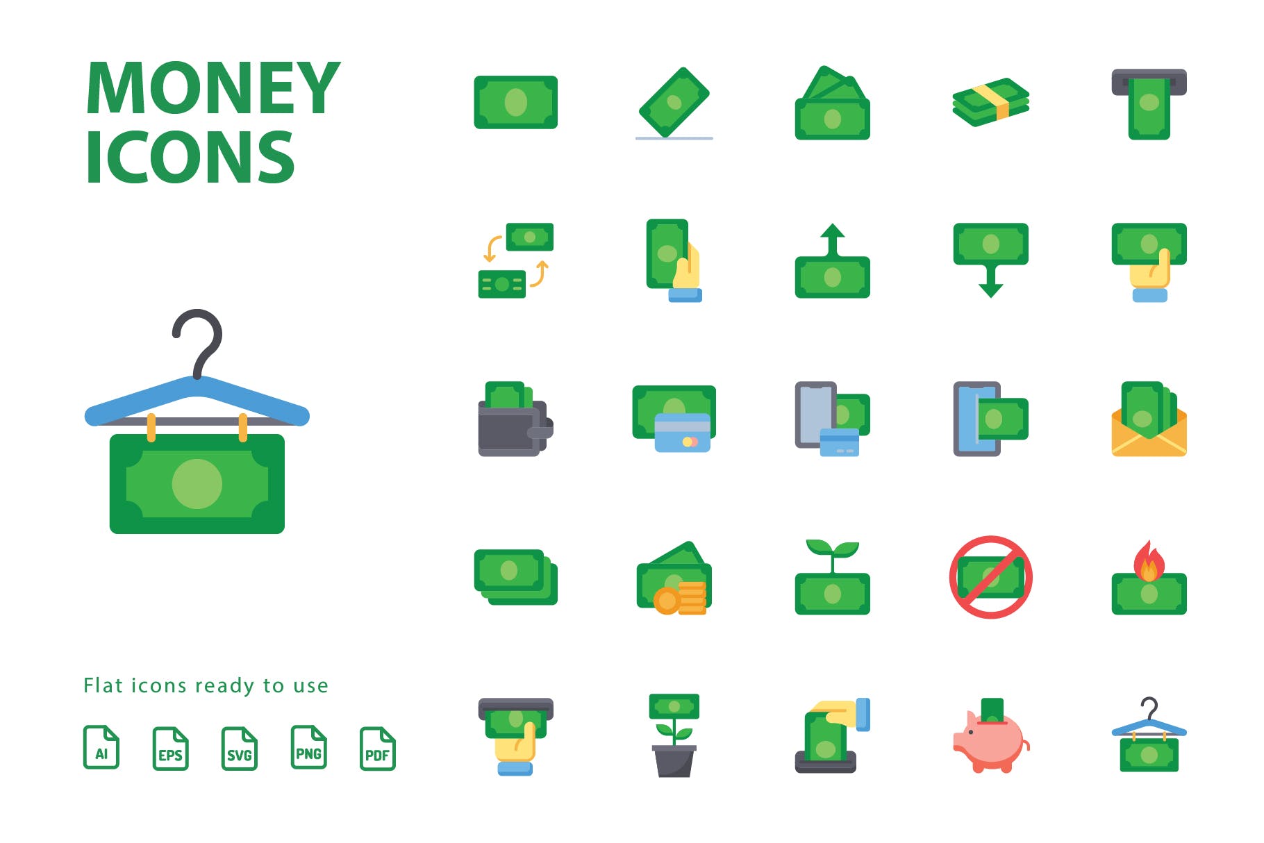 25枚金钱主题扁平设计风格矢量非凡图库精选图标 Money Flat Icons插图(2)
