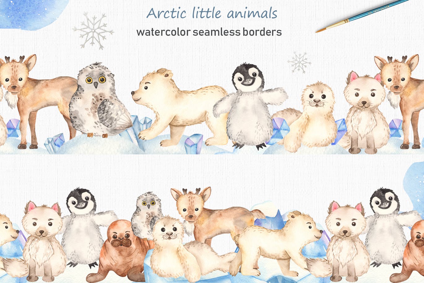 北极小动物水彩手绘剪贴画＆卡片素材 Watercolor Arctic little animals Clipart cards插图(3)