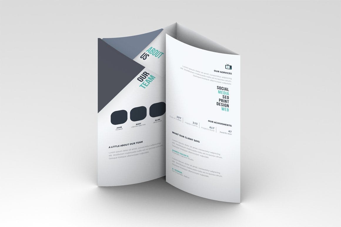 三折页传单设计多角度效果图样机普贤居精选模板 Trifold Brochure Mock-Up插图(1)