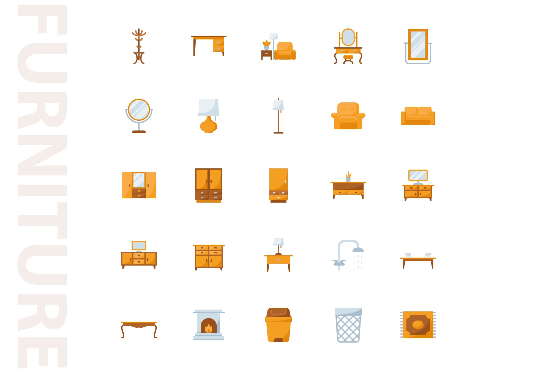 25枚家具主题扁平设计风格矢量素材天下精选图标v2 Furniture Flat Part 2插图(3)