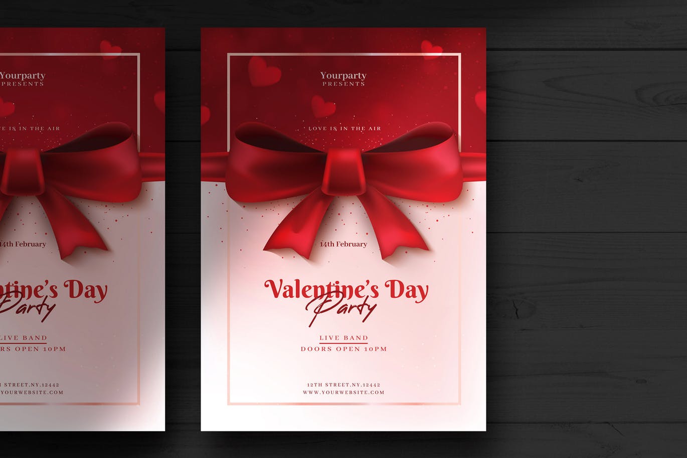 蝴蝶结情人节派对活动海报传单素材库精选PSD模板 Valentine’s Day Flyer Template插图