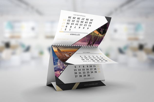桌面立式翻页日历设计图样机素材库精选模板 Desk Calendar Mock-Up插图(2)