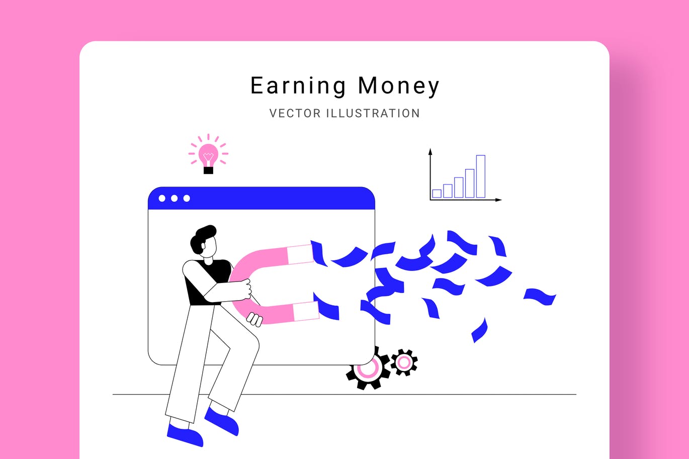 吸金磁石矢量非凡图库精选概念插画设计素材 Earning Money Vector Illustration Scene插图