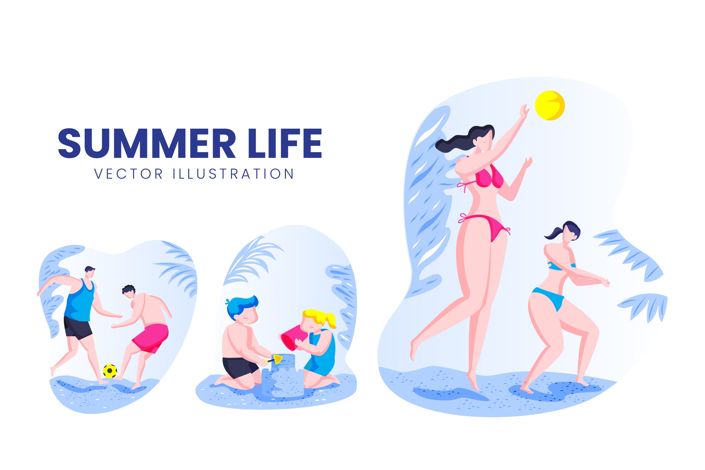 夏季生活人物形象16图库精选手绘插画矢量素材 Summer Life Activity Vector Character Set插图