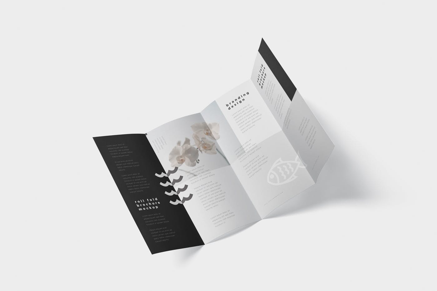 折叠设计风格企业传单/宣传册设计样机非凡图库精选 Roll-Fold Brochure Mockup – DL DIN Lang Size插图(5)