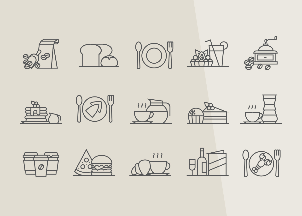 餐厅&咖啡矢量线性素材库精选图标 Restaurant & Coffee Icons插图
