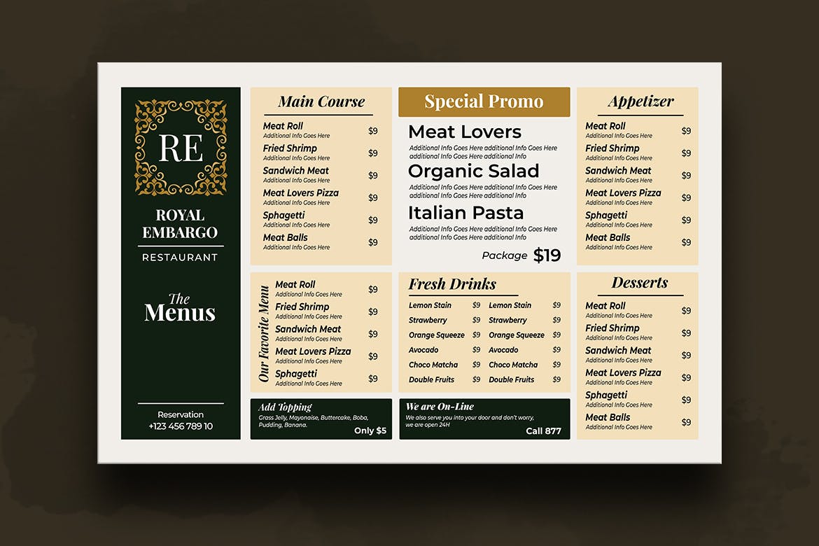 复古奢华西餐厅16设计网精选菜单模板 Food Menu Royal Resto插图(1)