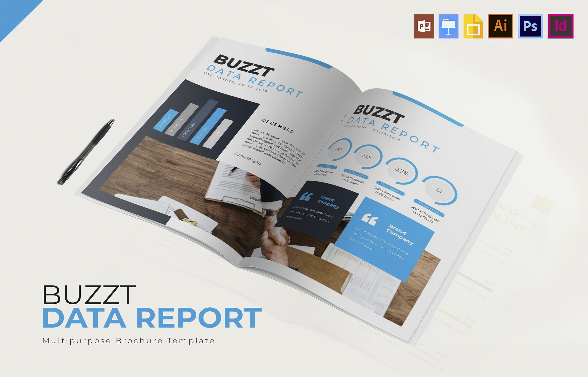 蓝色主题风格数据统计分析报告设计模板 Buzzt Data Report | Brochure Template插图(2)