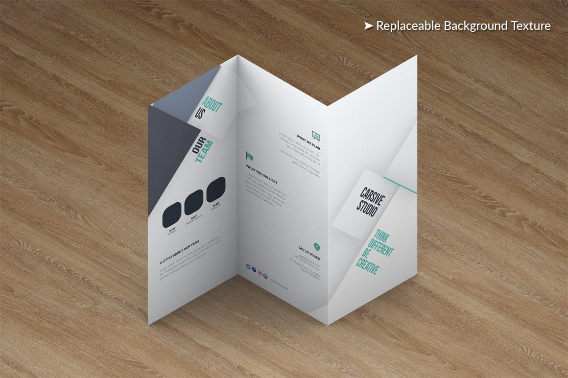 三折页传单设计多角度效果图样机素材库精选模板 Trifold Brochure Mock-Up插图(5)