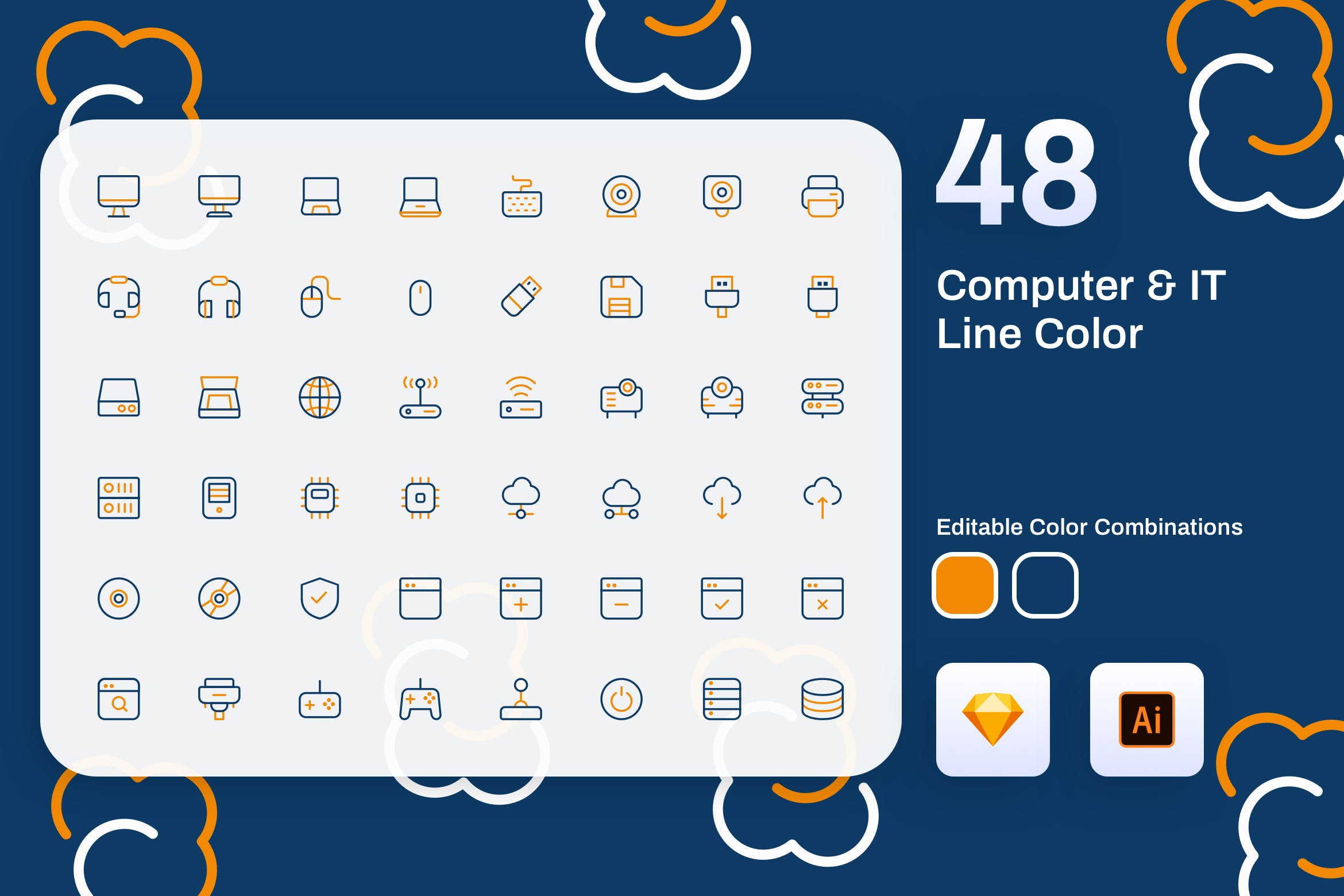 48枚电脑IT行业彩色矢量线性16图库精选图标 Computer & IT Line Color插图