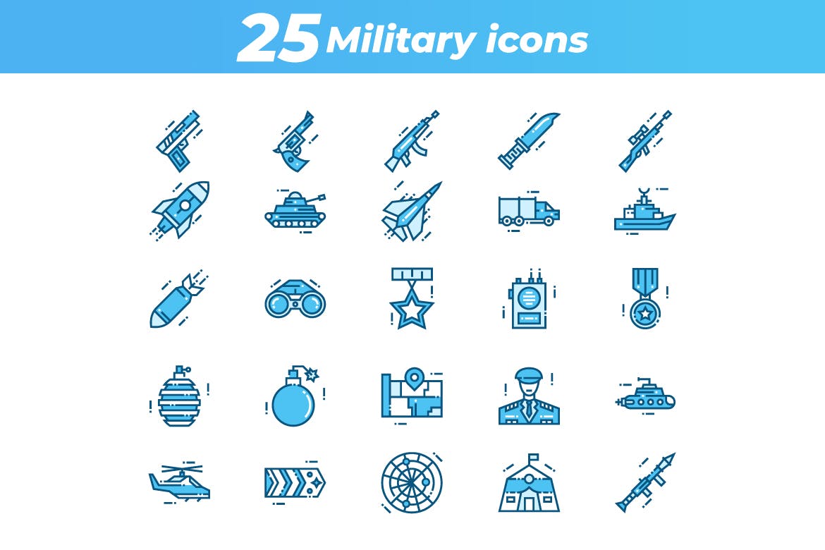 25枚军事主题矢量非凡图库精选图标 25 Military Icons插图(1)