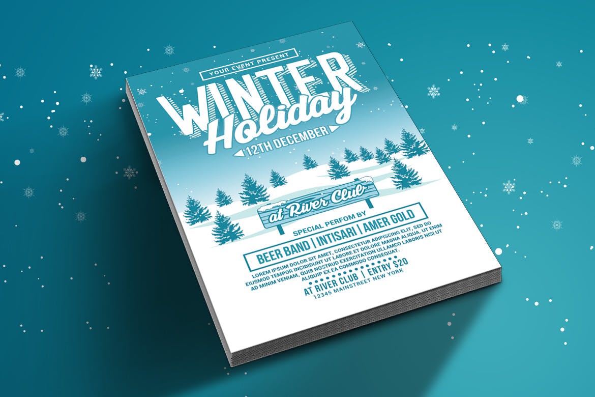 寒假派对活动海报传单16设计网精选PSD模板 Winter Holiday Party Flyer插图(1)