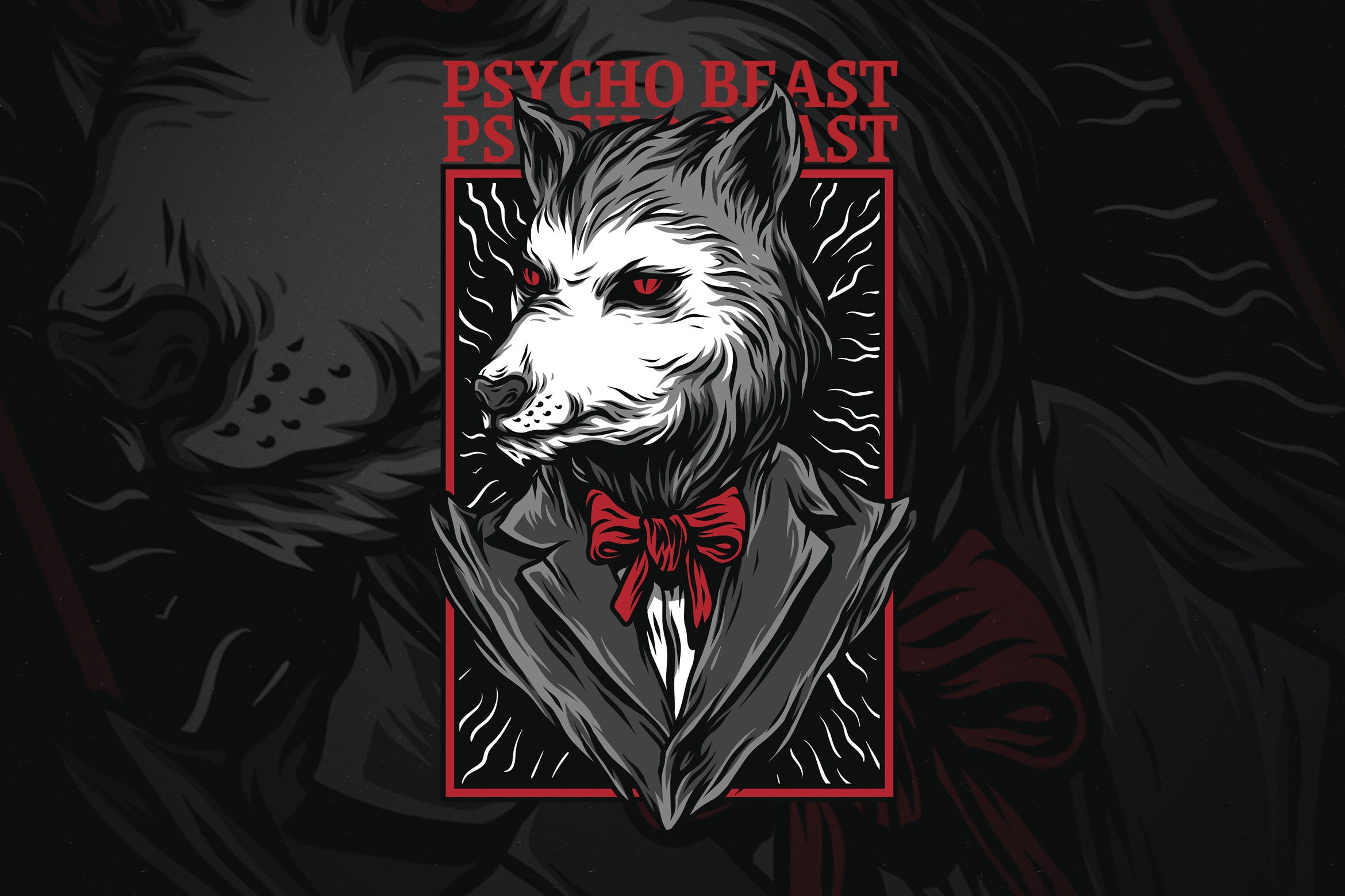 精神病野兽潮牌T恤印花图案非凡图库精选设计素材 Psycho Beast插图