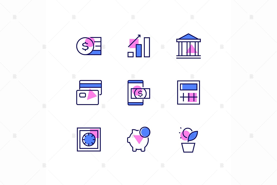 商业&金融主题线性设计风格矢量16设计素材网精选图标 Business and finance – line design style icons set插图