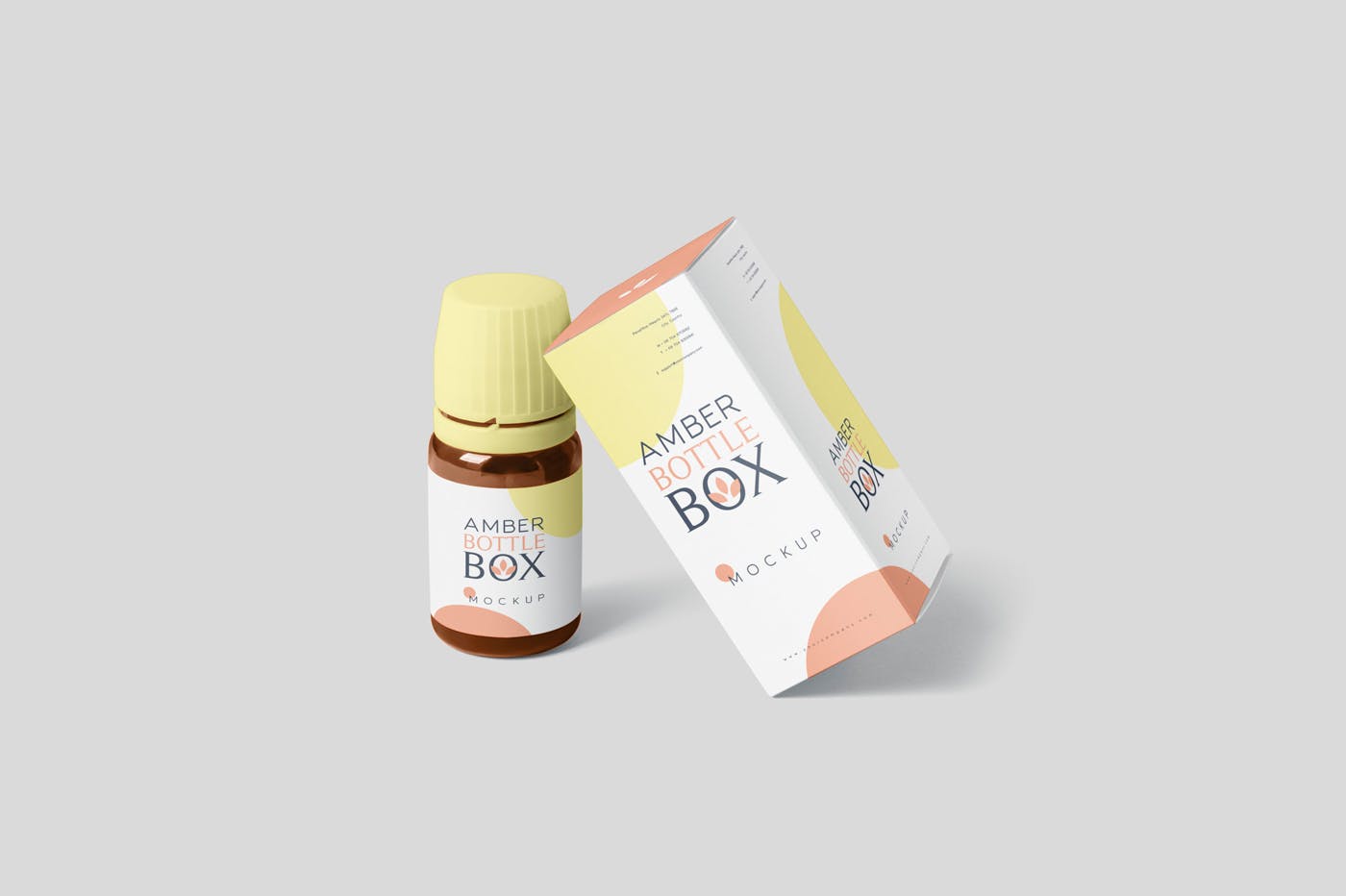 药物瓶&包装纸盒设计图素材中国精选模板 Amber Bottle Box Mockup Set插图(4)