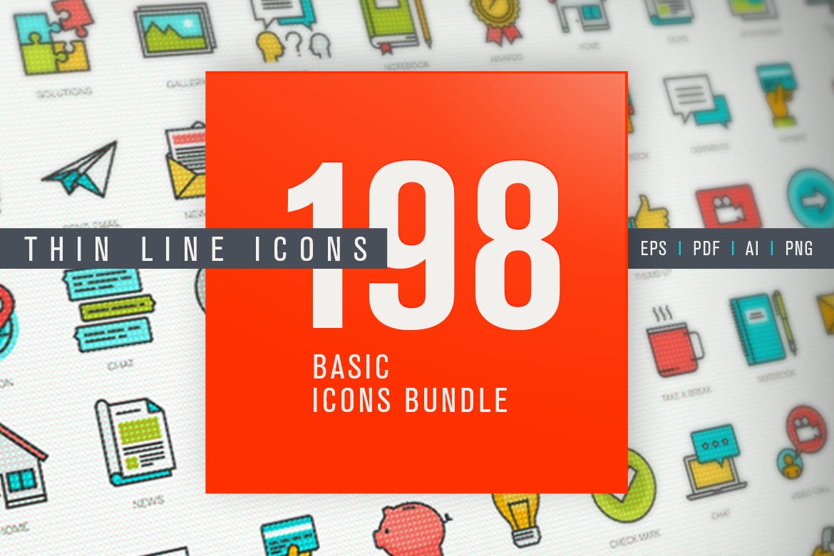 网站和应用程序设计矢量线性非凡图库精选图标素材包 Set of Thin Line Basic Icons Bundle插图