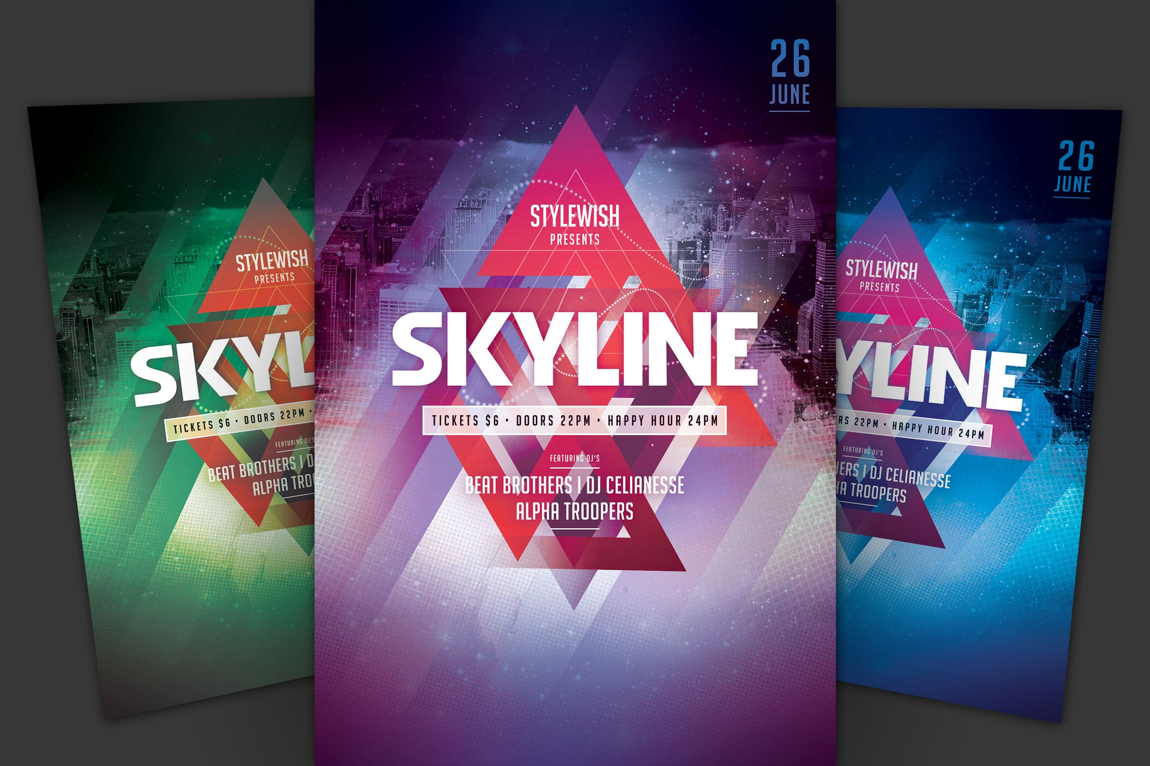 天际线音乐主题活动宣传海报传单普贤居精选PSD模板 Skyline Flyer插图