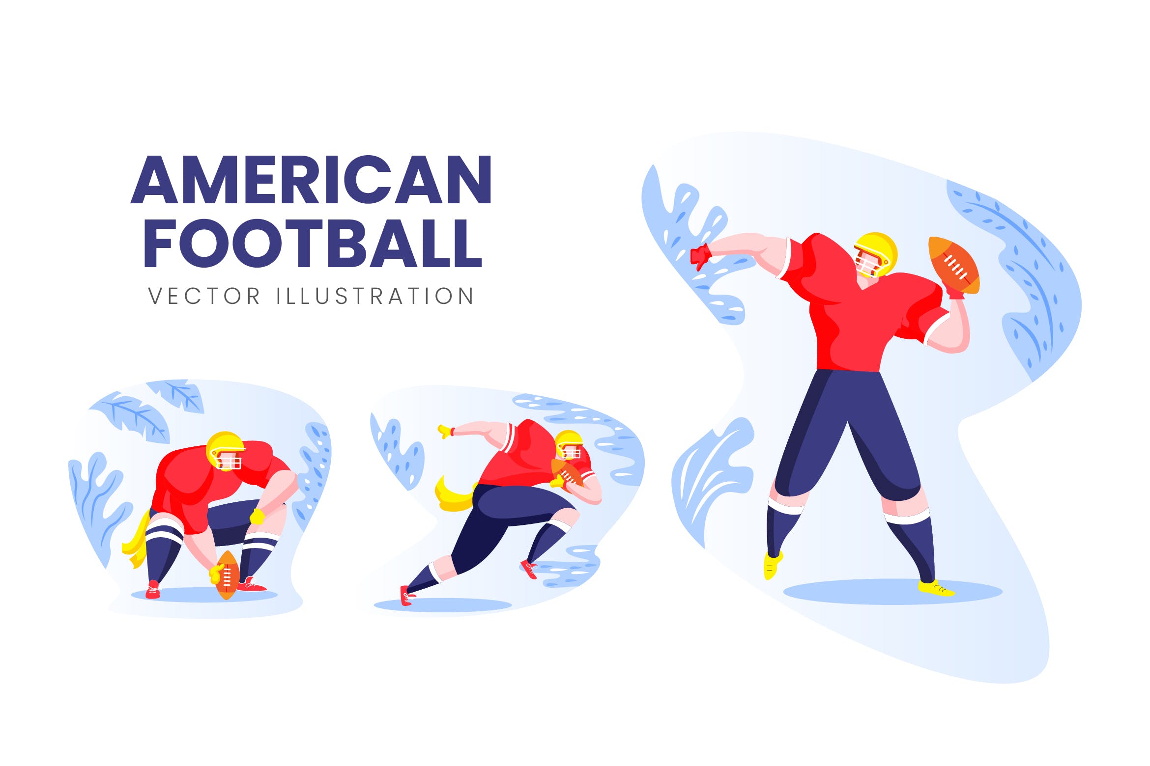 美式足球运动员人物形象素材库精选手绘插画矢量素材 American Football Vector Character Set插图