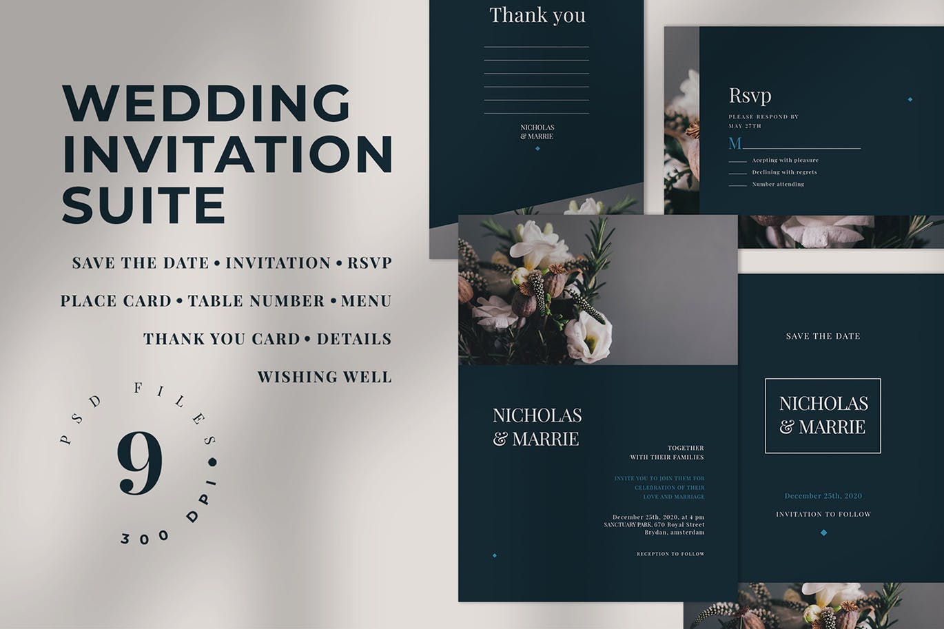 现代轻奢风格婚礼邀请设计素材 Wedding Invitation Suite插图(1)