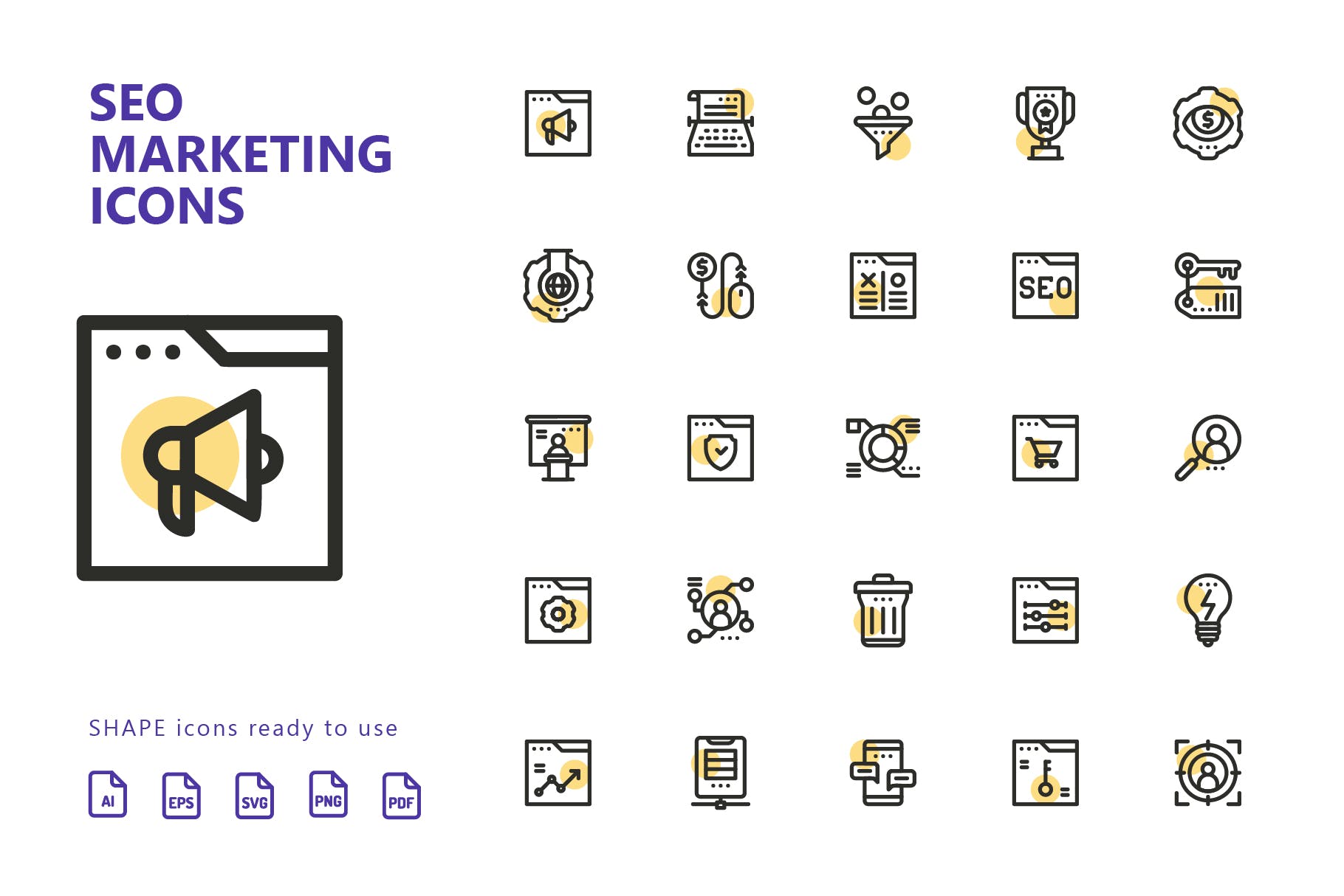 25枚SEO搜索引擎优化营销矢量圆点装饰亿图网易图库精选图标v2 SEO Marketing Shape Icons插图(1)