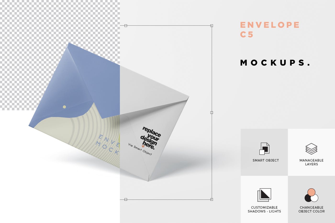 高端企业信封外观设计图素材库精选模板 Envelope C5 – C6 Mock-Up Set插图(6)