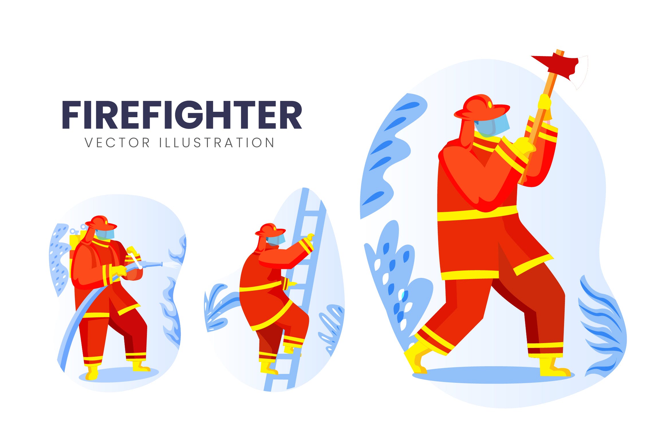 消防员卡通人物矢量插画素材库精选素材 Firefighter Vector Character Set Illustration插图