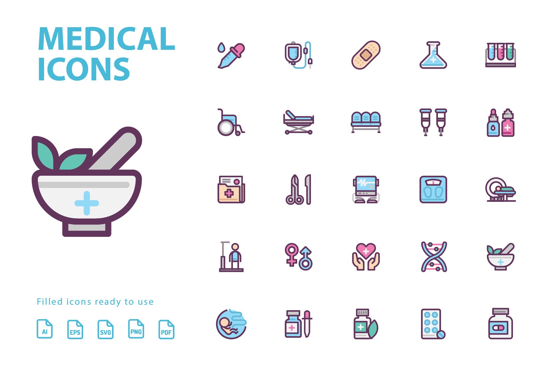 25枚医疗药物主题矢量填充16图库精选图标v2 Medical Filled Icons插图(2)