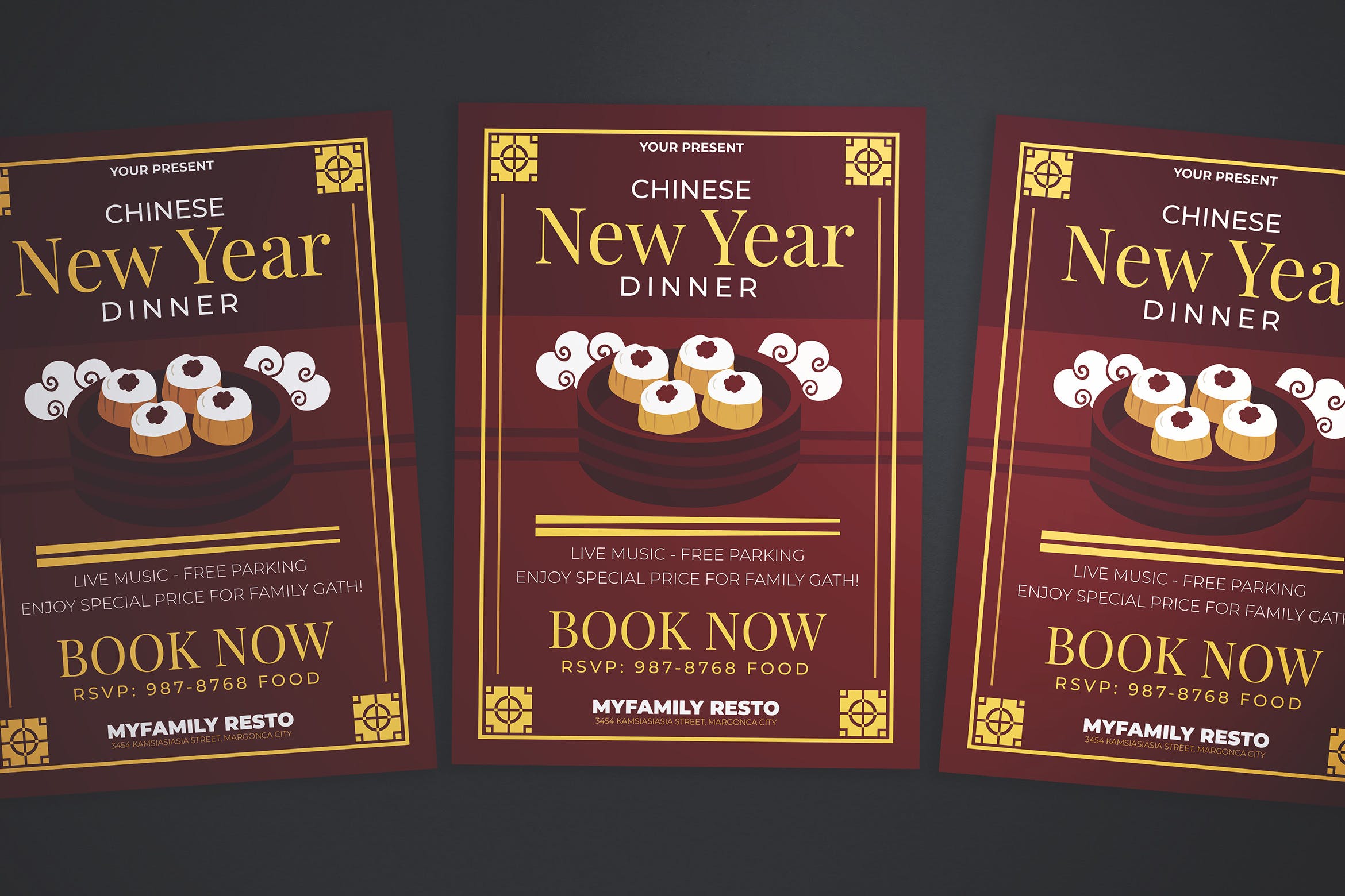 中式餐厅新年晚宴预订海报传单素材库精选PSD模板 Chinese New Year Dinner Flyer插图