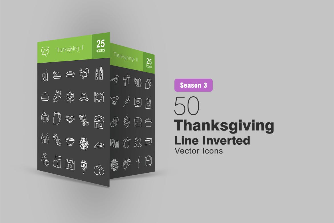 50枚感恩节主题反转色矢量线性非凡图库精选图标 50 Thanksgiving Line Inverted Icons插图
