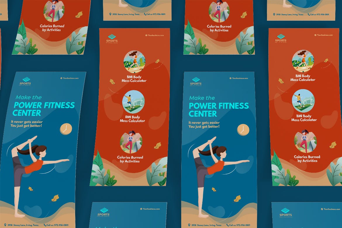 体育/瑜伽/健身运动培训机构宣传单张设计模板 Sport Activities DL Rackcard Illustration Template插图(1)